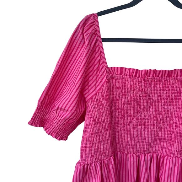 NWT Draper James Cam Smocked Puff Sleeve Dress Pink Stripe Square Neck Size 2X - Picture 4 of 10